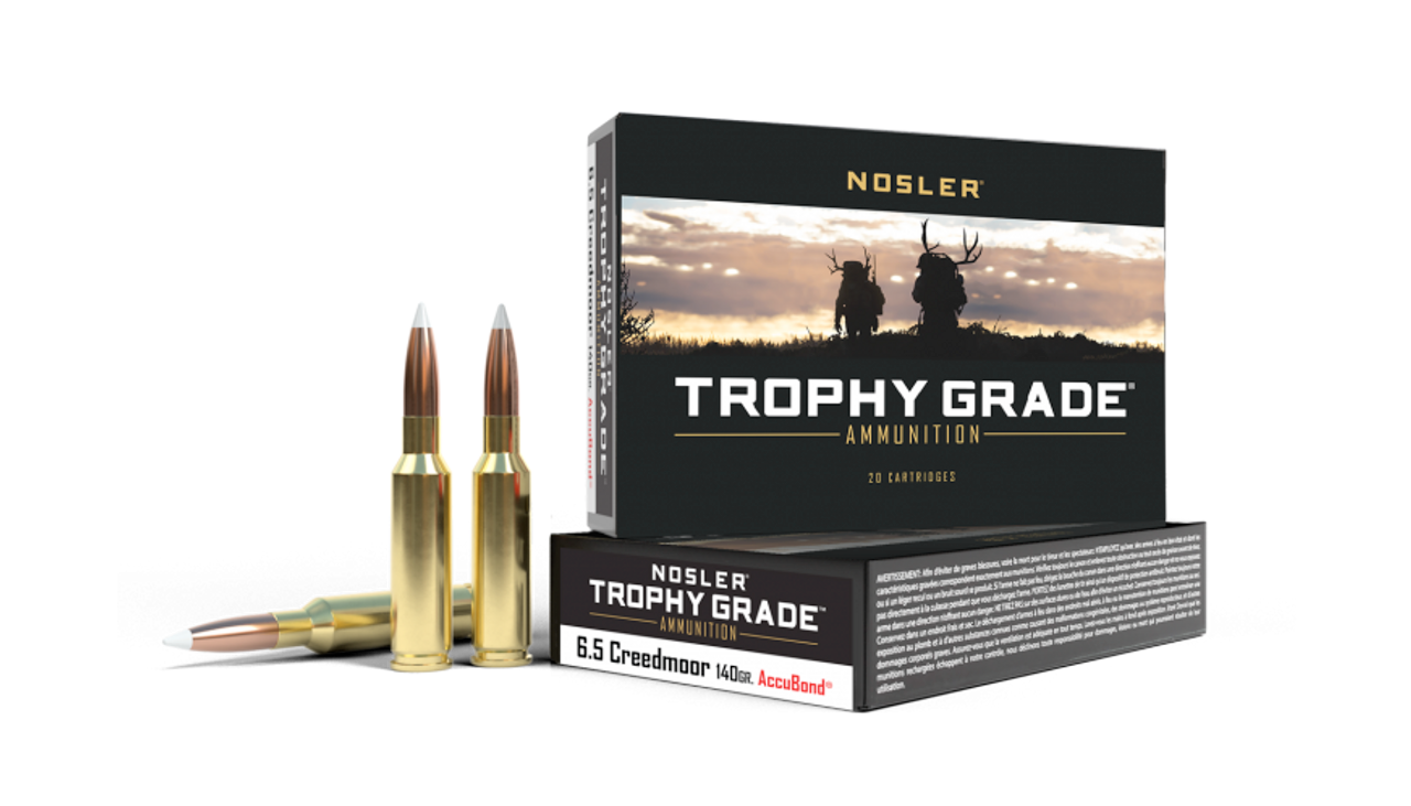 Nosler Trophy Grade Rifle Ammo, 6.5mm Creedmoor, 140gr AccuBond, 20 Rnds