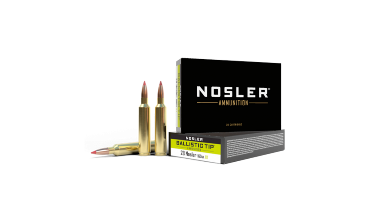 Nosler BT Ballistic Tip Rifle Ammo, 28 Nosler, 160gr BT SP, 20 Rnds