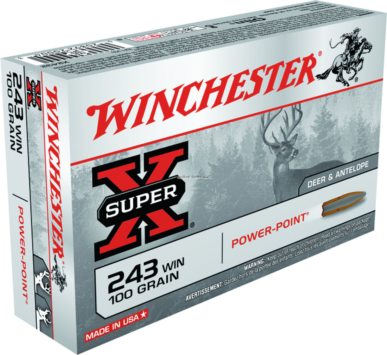 Winchester Super-X Rifle Ammo 243 Win, Power-Point, 100 Grains, 2960 fps, 20 Rnds