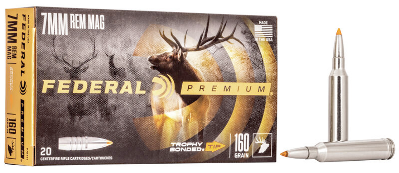 Federal Premium Vital-Shok Rifle Ammo 7MM REM MAG, Trophy Bonded Tip, 160 Grains, 2900 fps, 20 Rnds