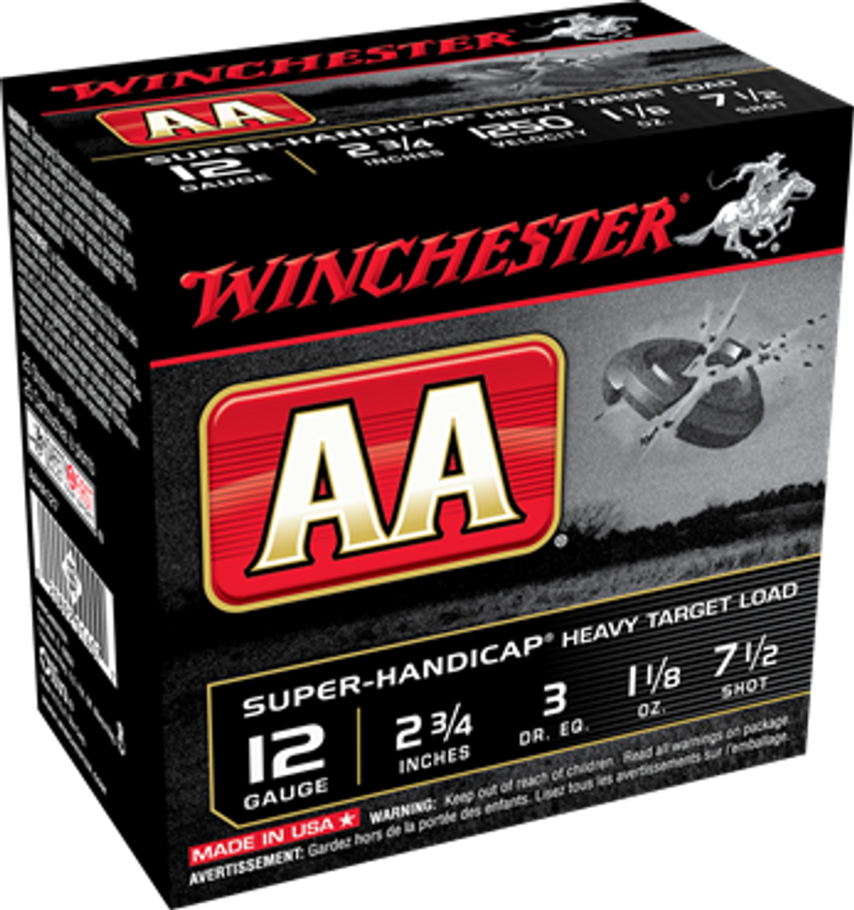 Winchester AA Handicap 12 Ga, 2 3/4", 1 1/8 Oz # 7.5 Lead Shot, 25 Rnds