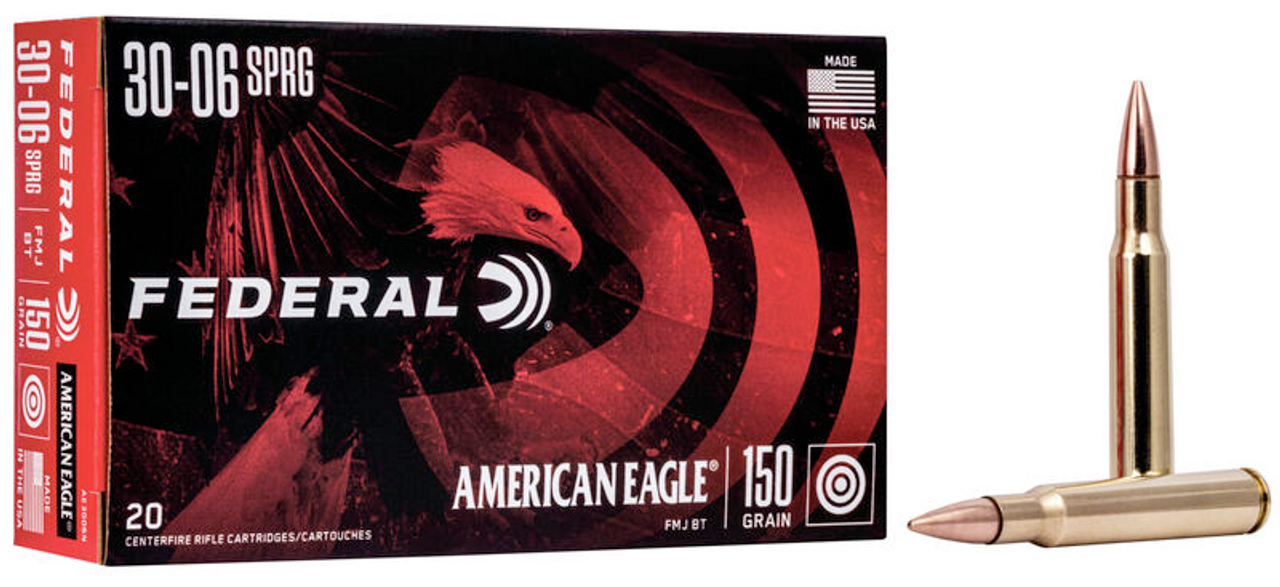 Federal American Eagle Rifle Ammo 30-06 SPR, FMJBT, 150 Grains, 2910 fps, 20 Rnds