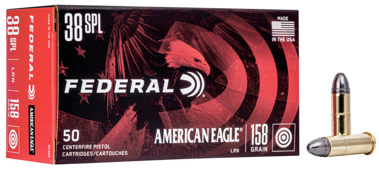 Federal American Eagle Pistol Ammo 38 Spec 158Gr Lead RN, 50 Rnds