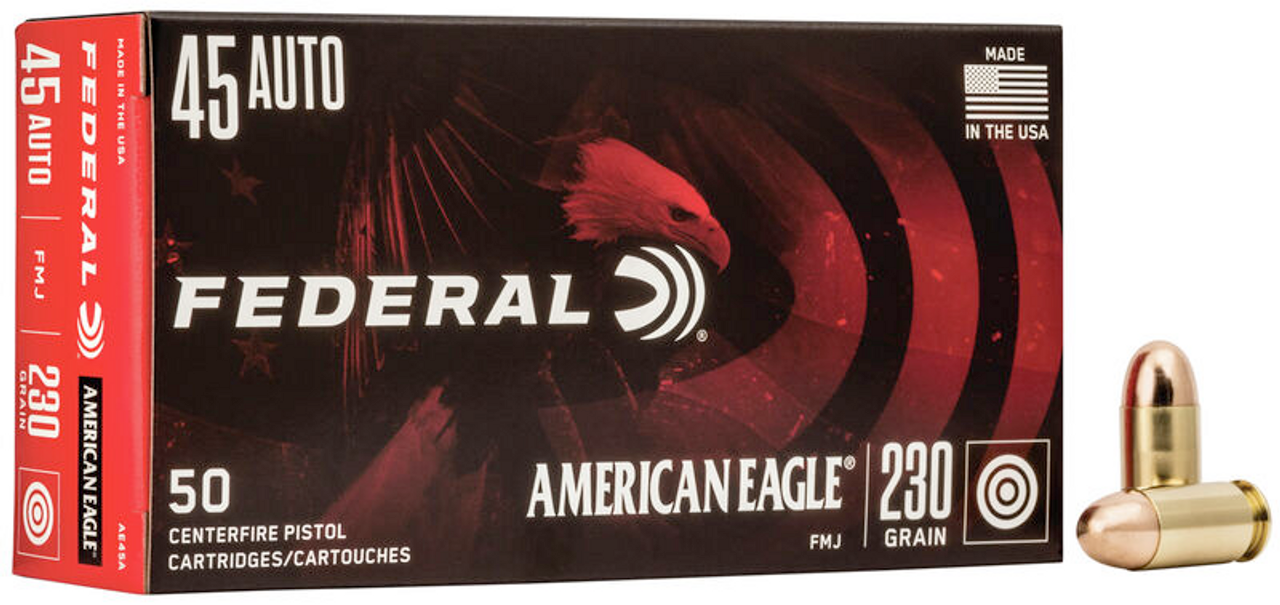 Federal American Eagle Pistol Ammo 45 ACP 230Gr FMJ, 50 Rnds