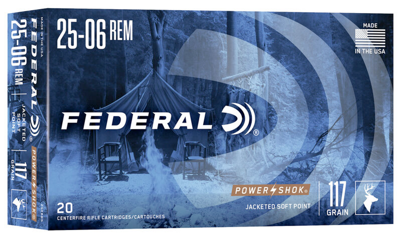 Federal Power-Shok Rifle Ammo 25-06 REM, Speer Hot-Cor SP, 117 Grains, 3030 fps, 20 Rnds