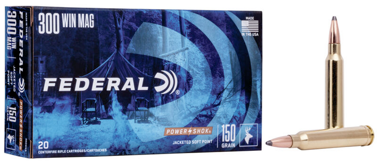 Federal Power-Shok Rifle Ammo 300 WIN MAG, Speer Hot-Cor SP, 150 Grains, 3150 fps, 20 Rnds