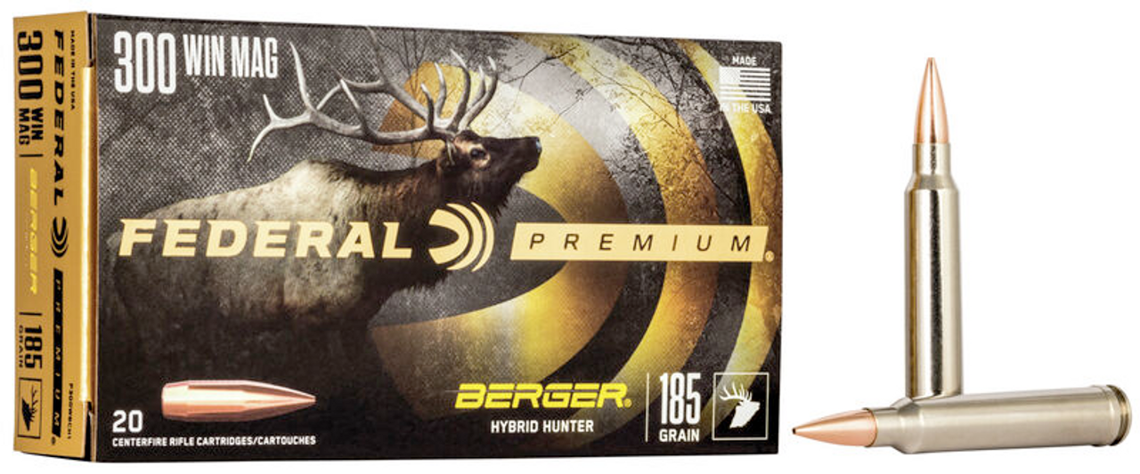 Federal Premium Berger Hybrid Hunter Rifle Ammo, 300 WIN, 185 Grains, 2950fps, 20 Rnds