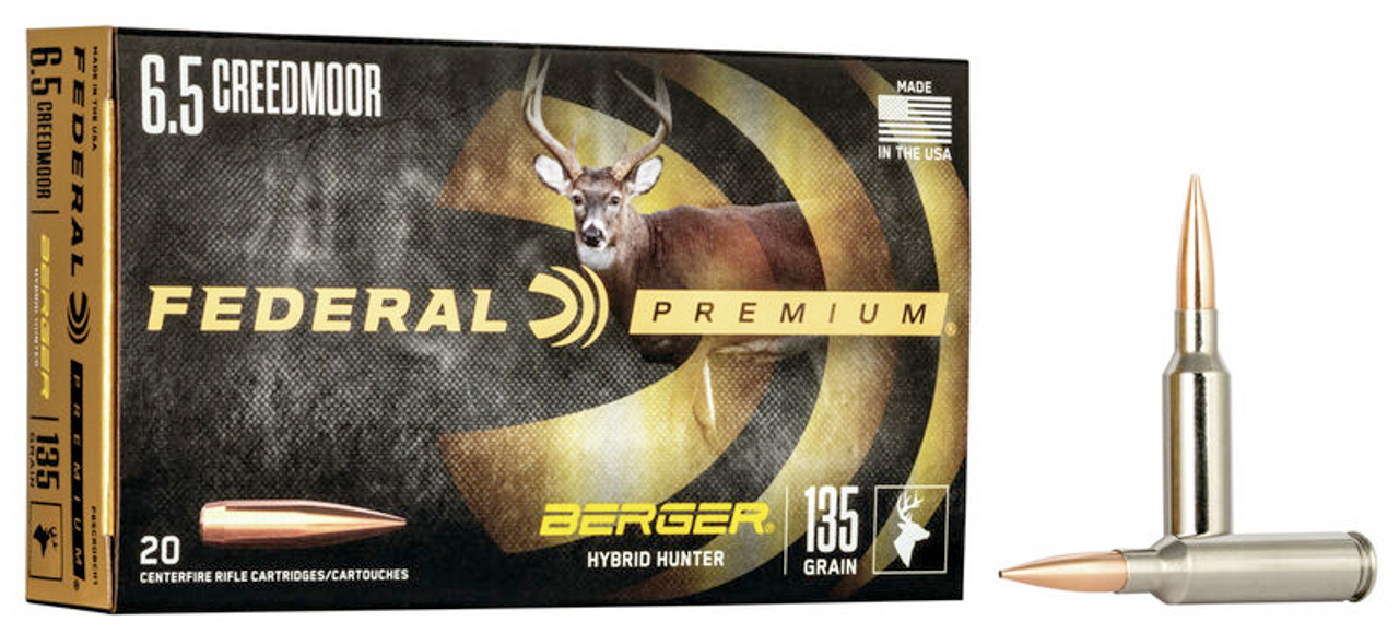Federal Premium Berger Hybrid Hunter Rifle Ammo, 6.5 CREED, 135 Grains, 2775fps, 20 Rnds