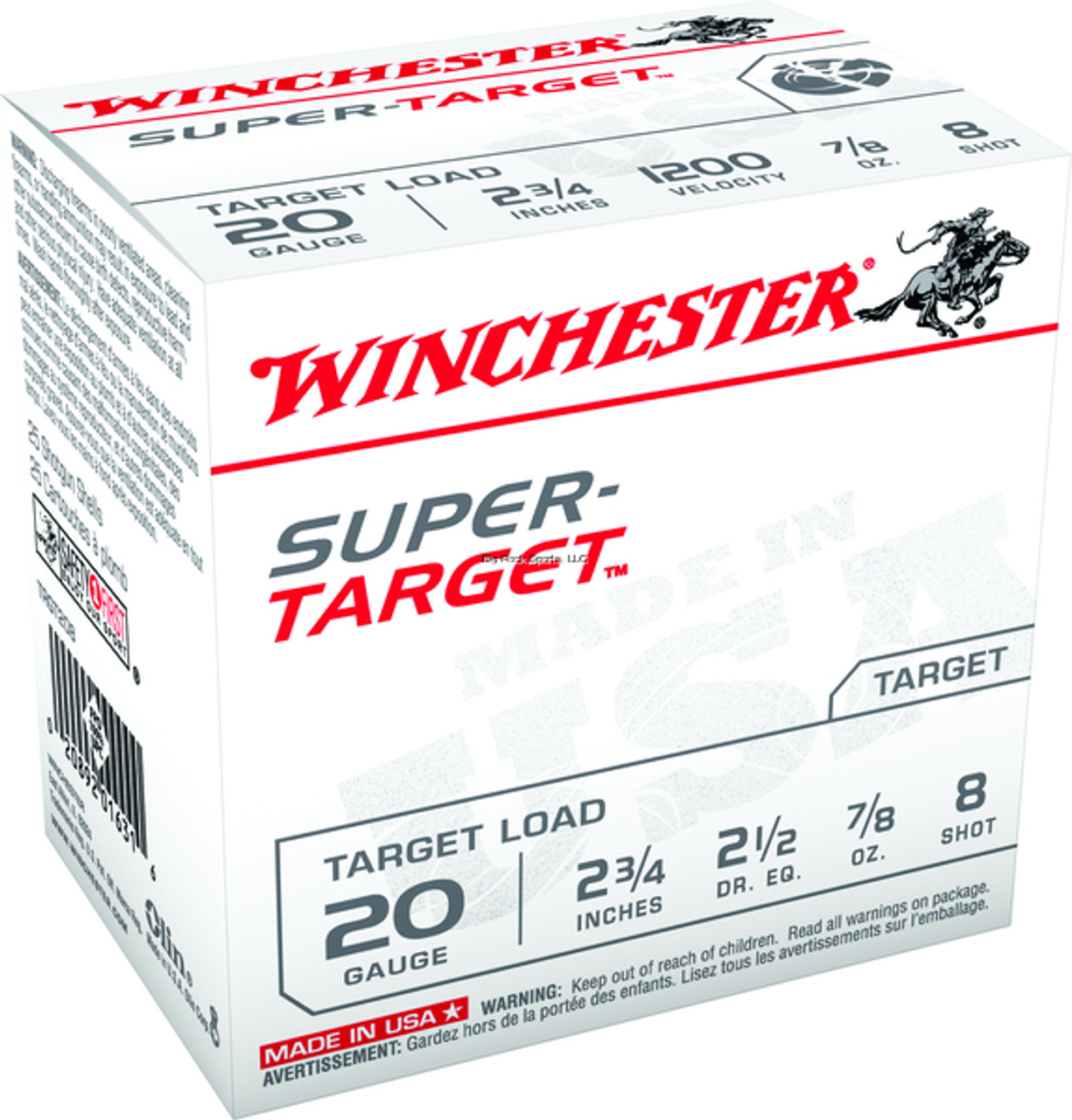 Winchester Super-Target Shotshell 20 GA, 2-3/4 in, No. 8 Shot, 7/8oz, 2-1/2 Dr, 1200 fps, 25 Rnds