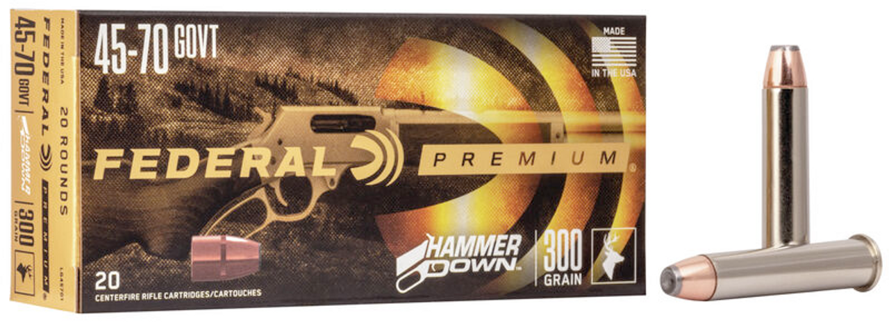 Federal Hammer Down Rifle Ammo 45-70 GOVT, Bonded SP, 300 Gr, 1850 fps, 20 Rounds