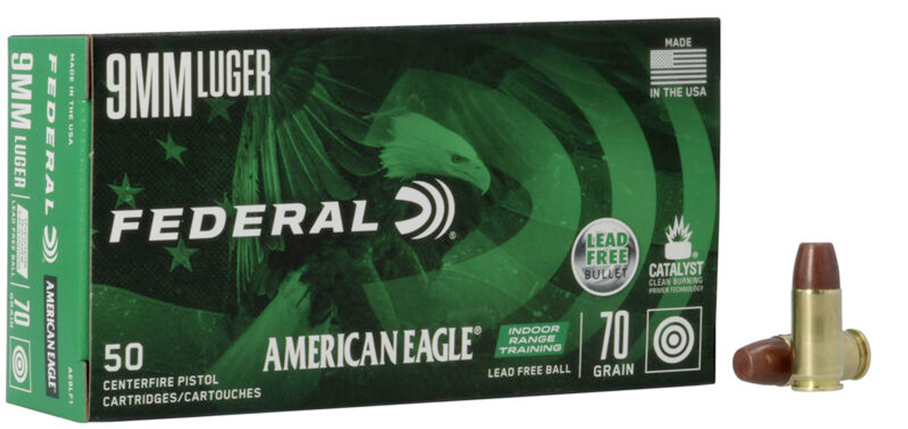 Federal American Eagle IRT, 9MM, 70 Grain, Lead Free Range, 50 Rounds