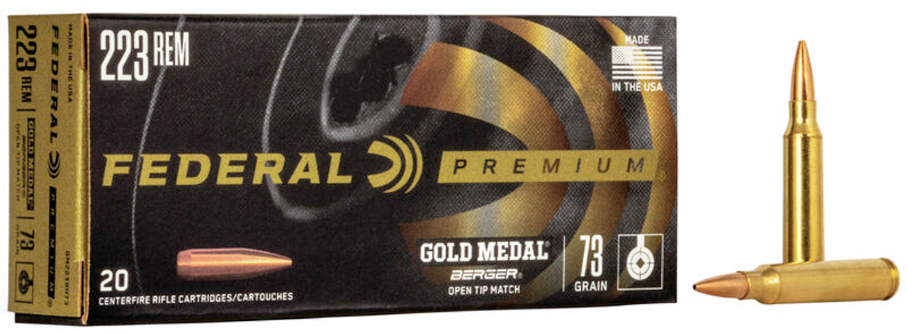 Federal Gold Medal Rifle Ammo 223 Rem, 73 GR Berger Hybrid BTHP, 20 Rnds