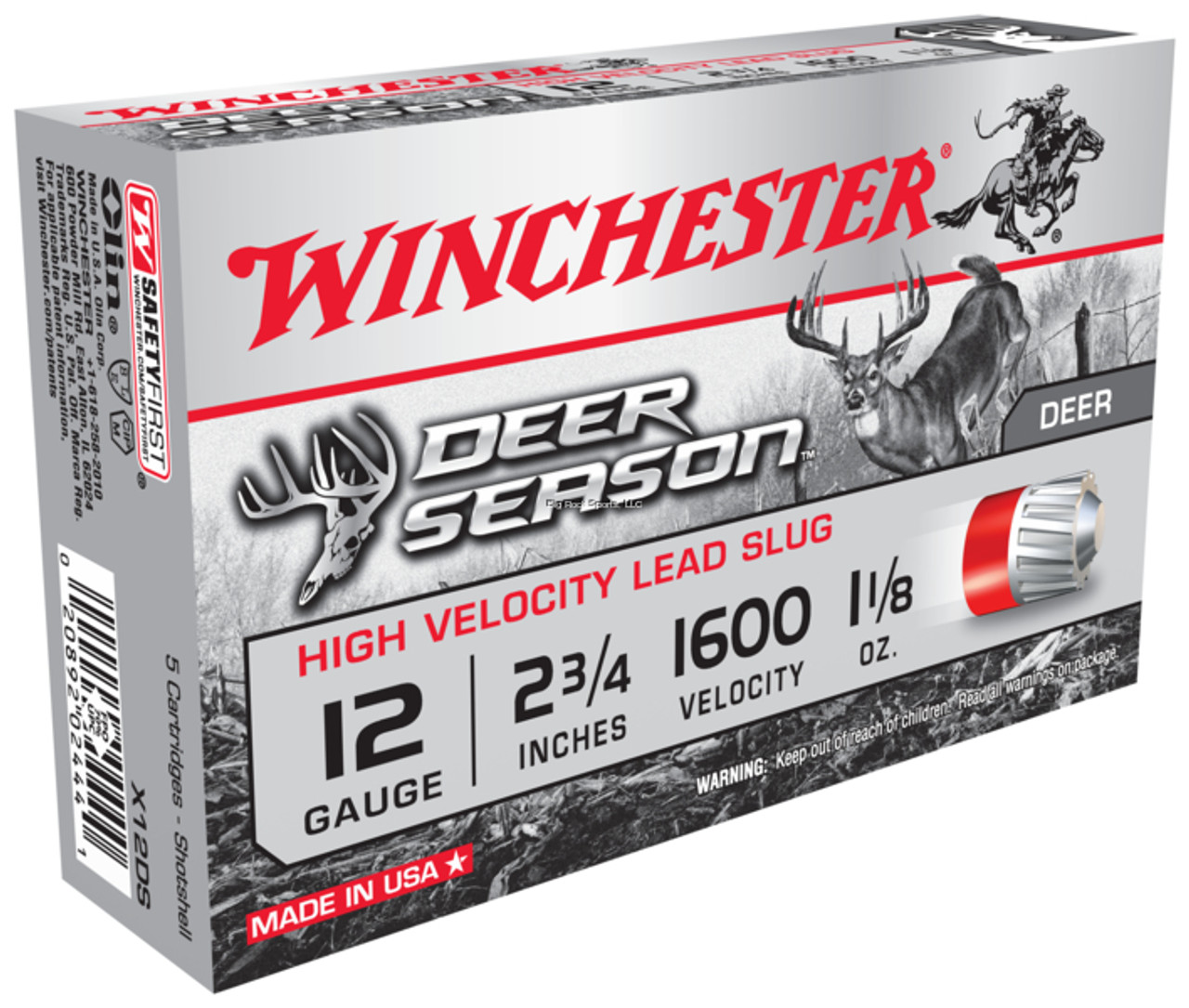 Winchester Deer Season Rifled Slug 12 GA, 2 3/4 in, 1 1/8 oz slug, 1600 fps, 5 Rnd per box