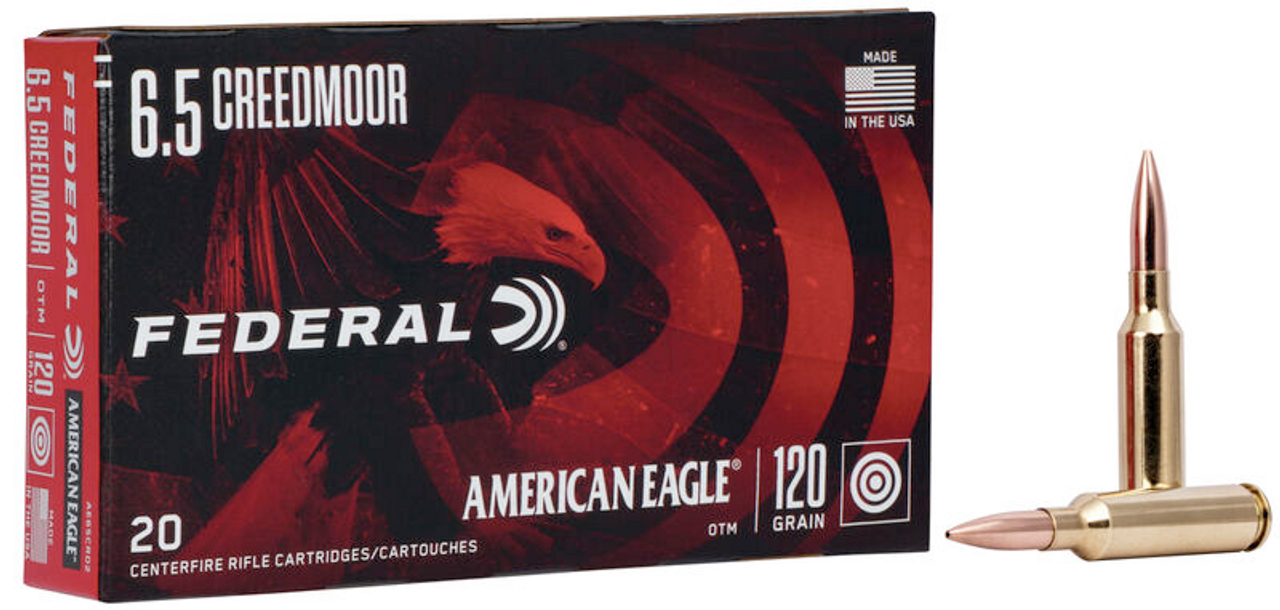 Federal American Eagle Rifle Ammo 6.5 Creedmoor 120GR Open Tip Match, 20 Rnds