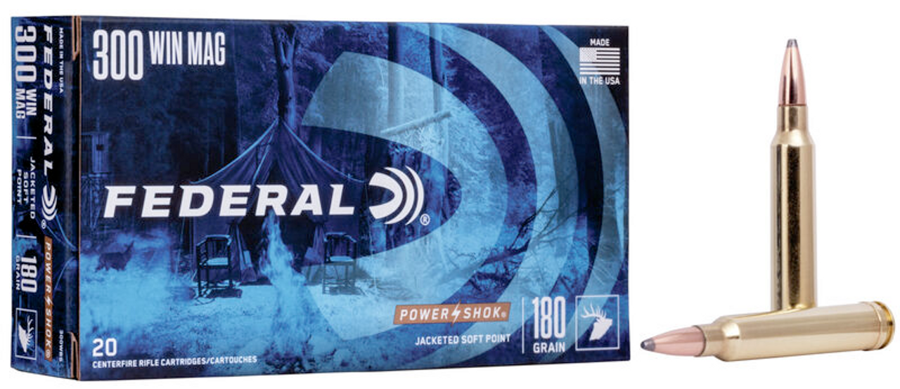 Federal Power-Shok Rifle Ammo 300 WIN MAG, Speer Hot-Cor SP, 180 Grains, 2960 fps, 20 Rnds