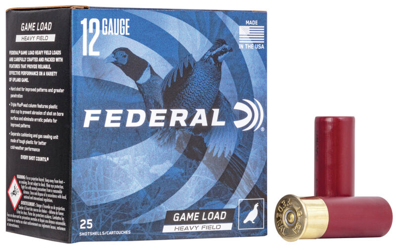 Federal Game-Shok Upland - Heavy Field Shotshell 12 GA, 2-3/4 in, No. 4, 1-1/4oz, 3.19 Dr, 1220 fps, 25 Rounds