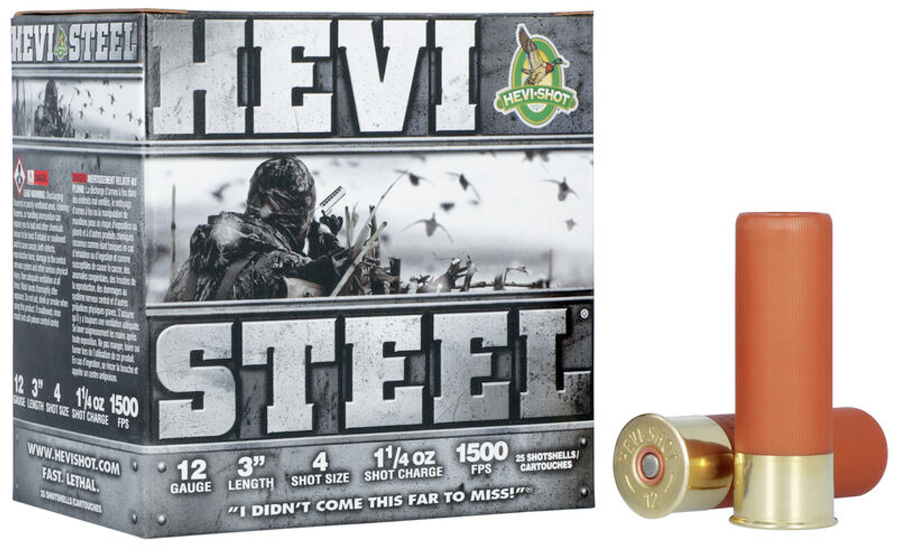 HEVI-Shot Steel Shotshell 12 GA, 3 in, No. 4, 1-1/4oz, 1500 fps, 25 Rnds