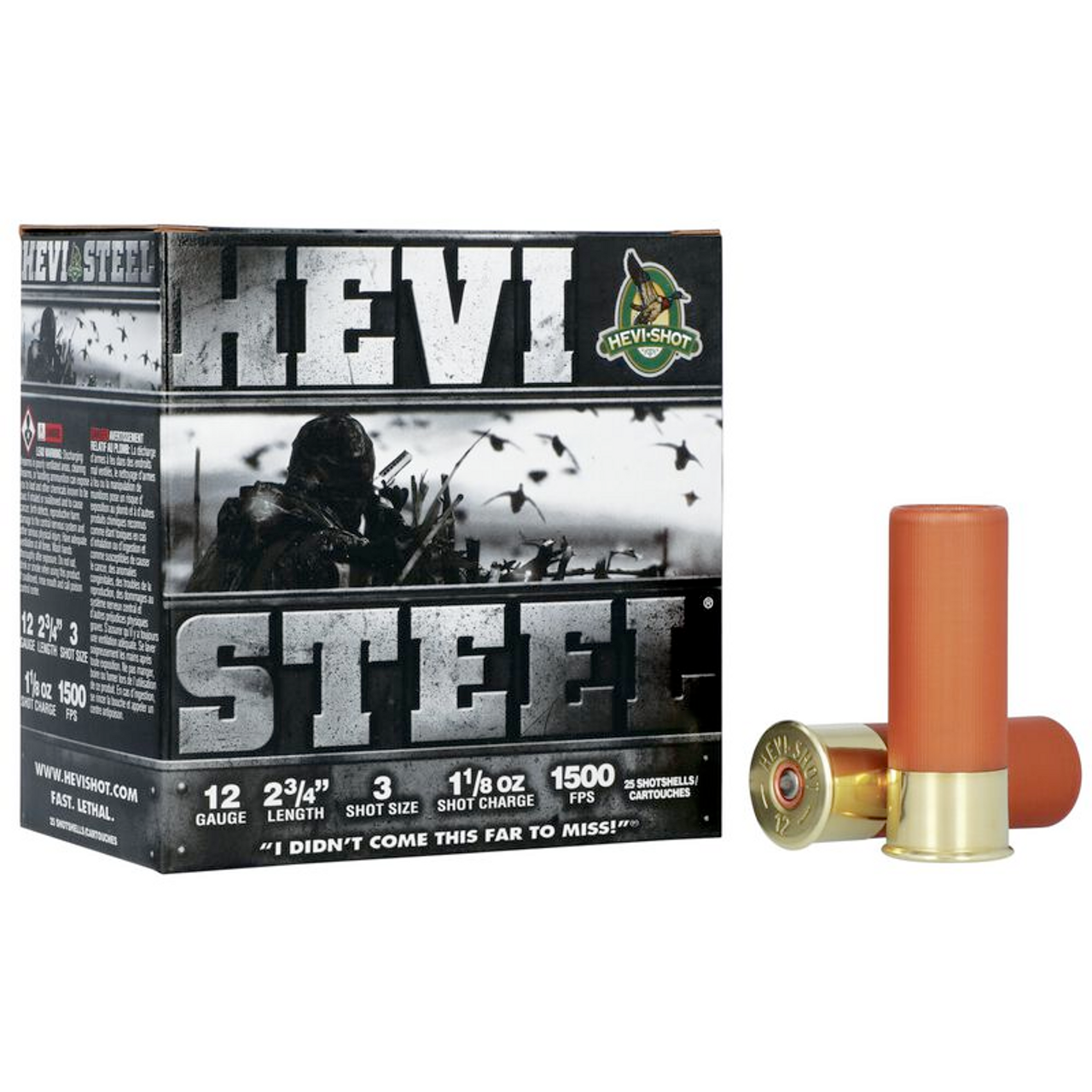 HEVI-Shot Hevi-Steel Shotshell 12 GA, 2-3/4 in, No. 3, 1-1/8oz, 1500 fps, 25 Rnds