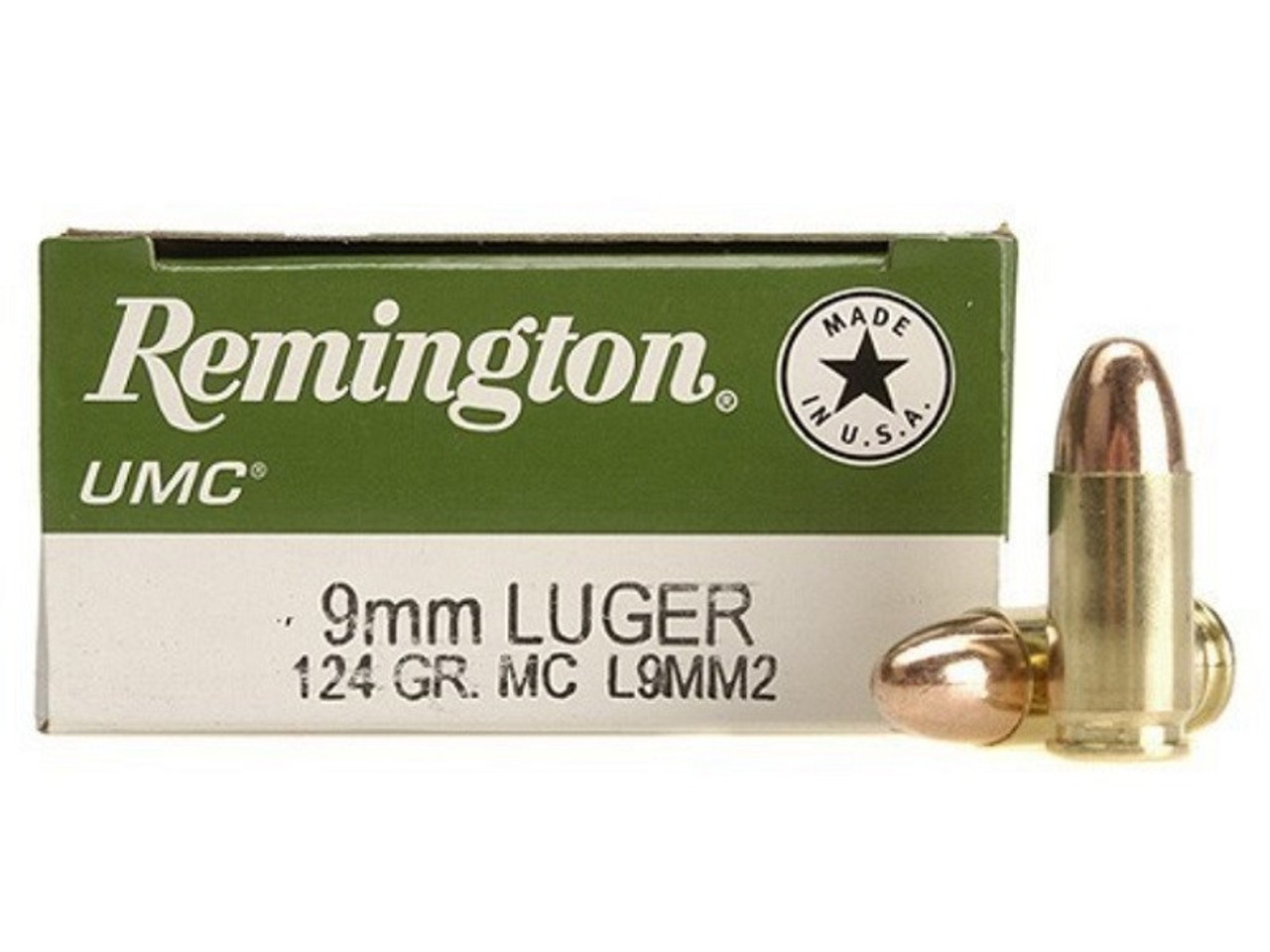 Remington UMC Pistol Ammo 9mm, MC, 124 Gr, 1110 fps, 50 Rnds