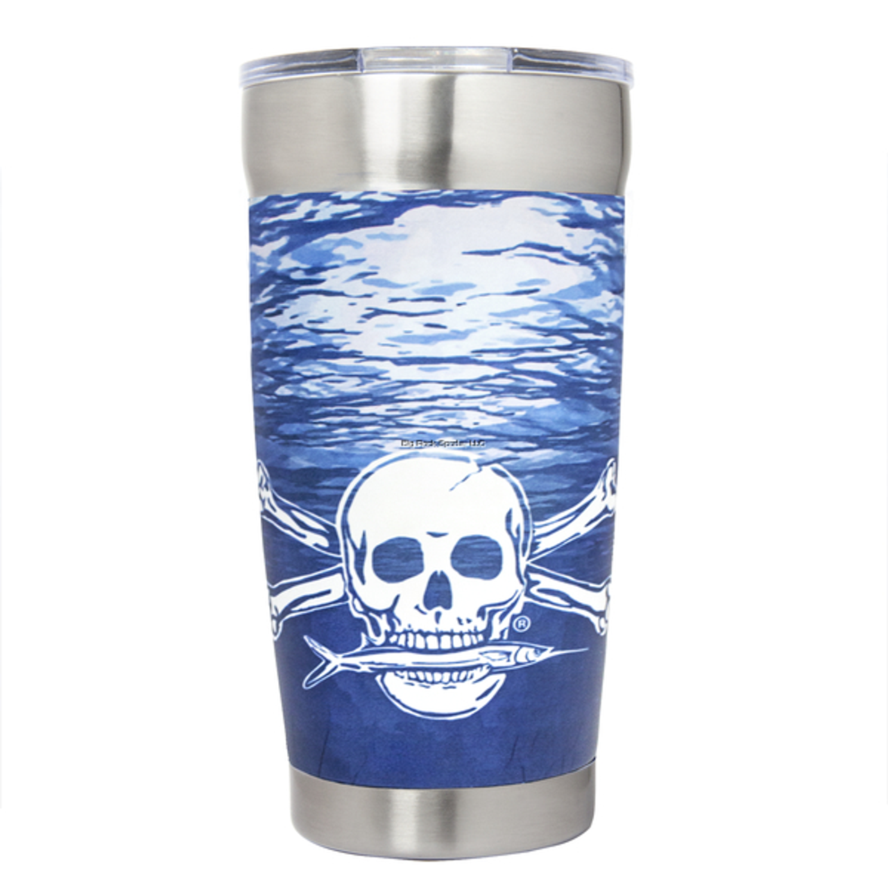 Calcutta Stainless Steel Double Wall Vacuum Seal Traveler Cup 20oz w/Lid Water pattern with Skull