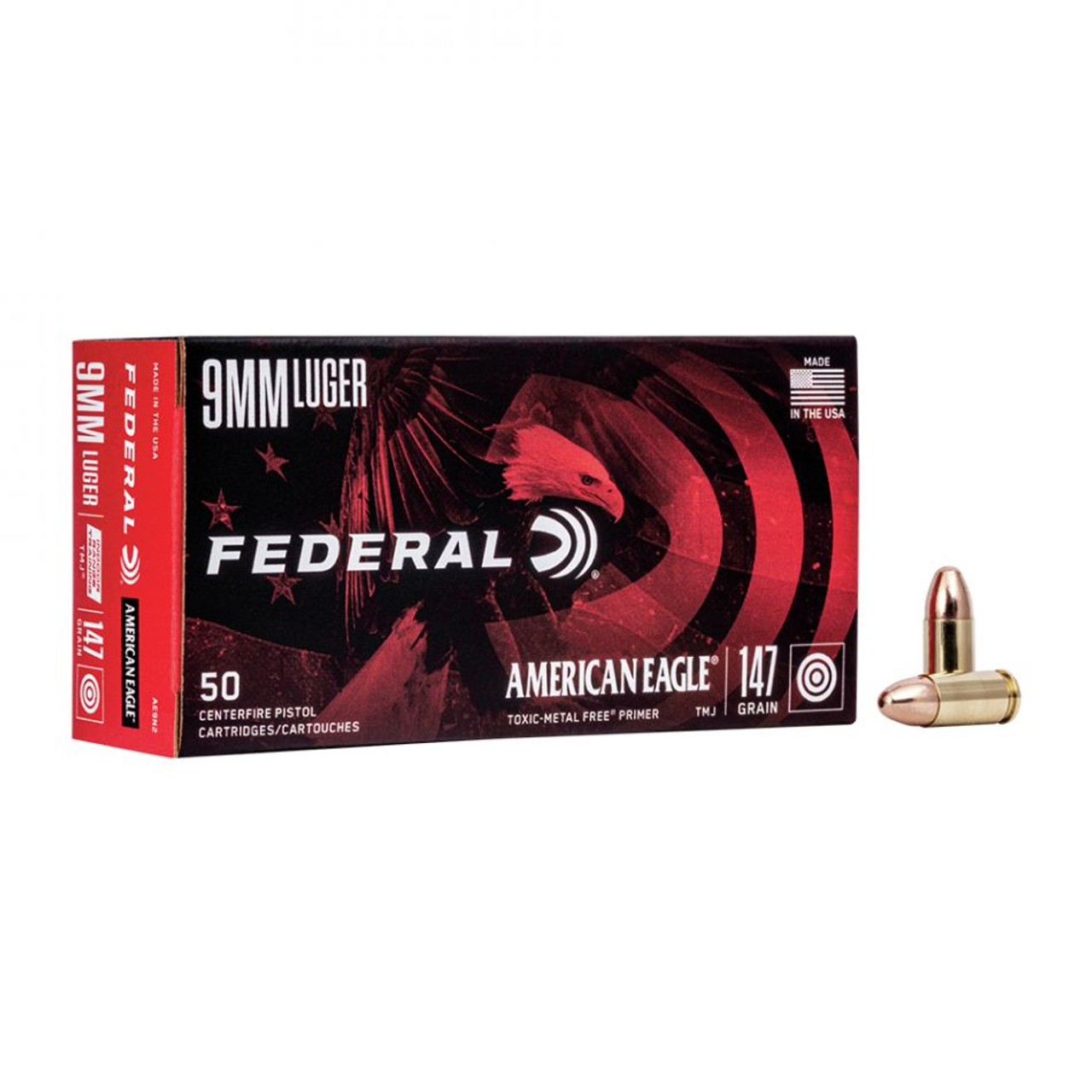 Federal American Eagle 9mm Luger 147 Gr Non-Toxic TMJ, Box of 50