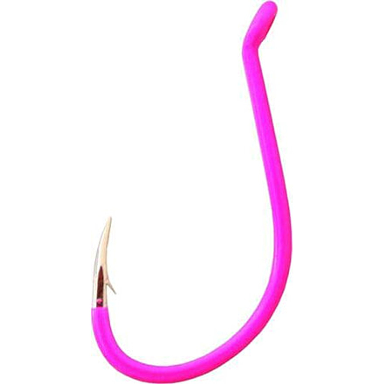 Gamakatsu Octopus Hook, Size 8, Barbed, Needle Point, Ringed Eye, Fluorescent Pink, 7 per Pack