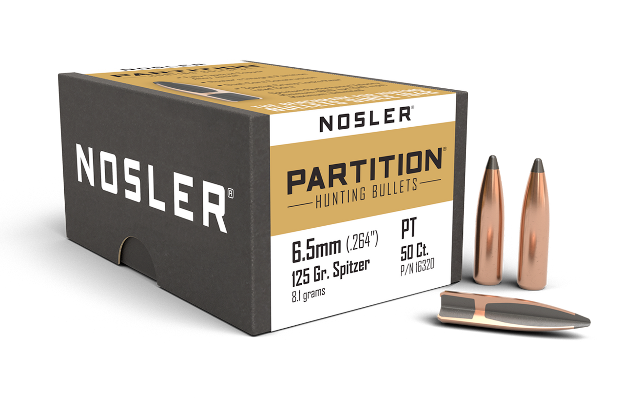 Nosler Rifle Bullets 6.5mm, 125Gr Partition Spitzer (.264), Box of 50