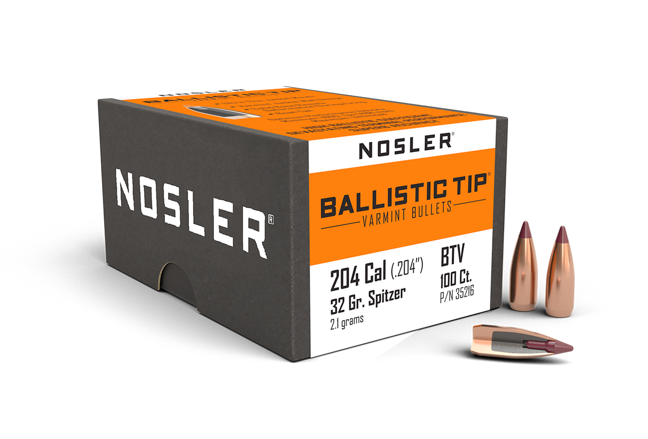 Nosler Rifle Bullets 204 Cal, 32Gr Ballistic Tip SP/Maroon Tip (.204), Box of 100