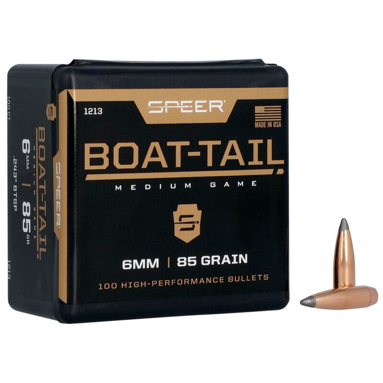 Speer Boat Tail Rifle Bullets .243, 85gr BT SP, Box of 100