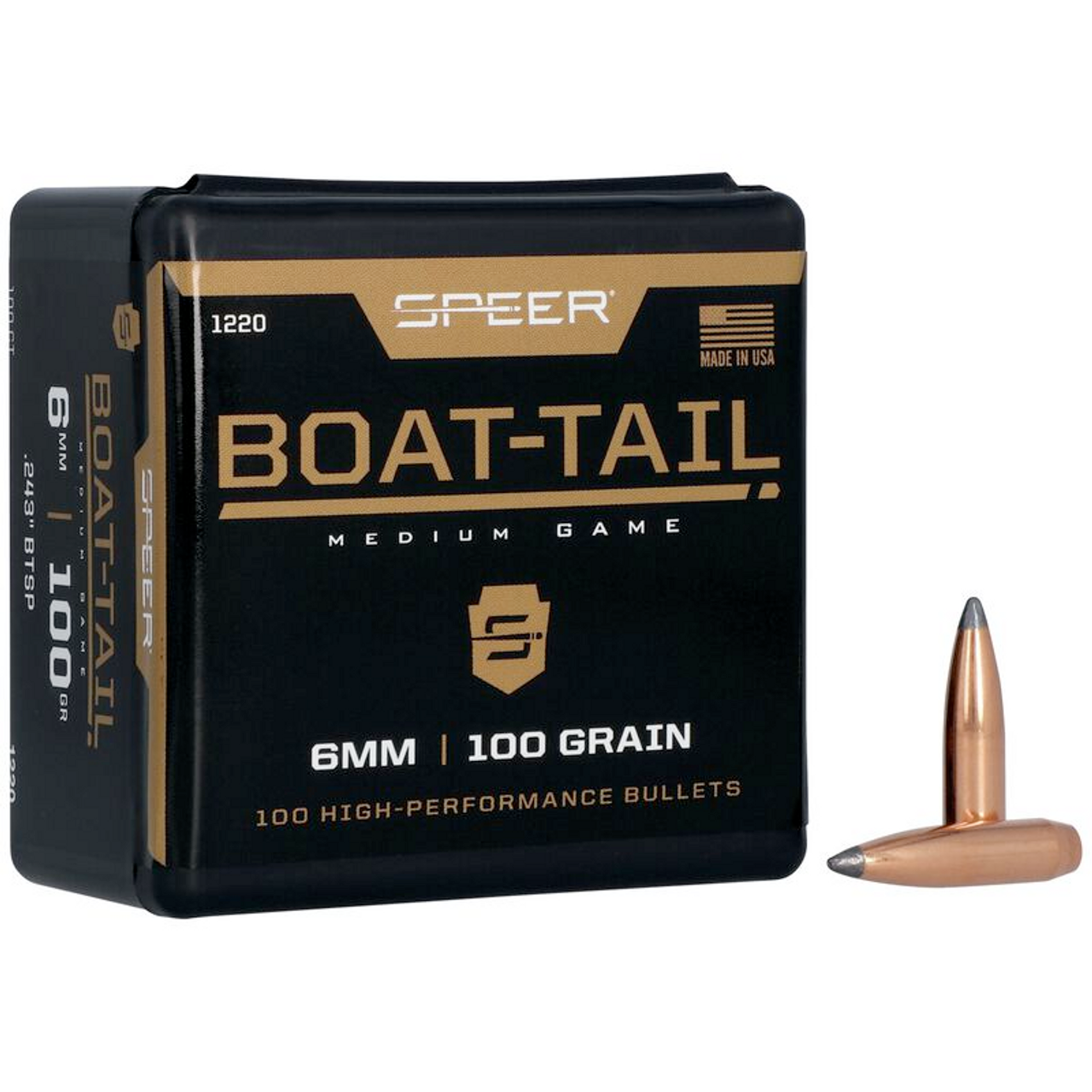 Speer Boat Tail Rifle Bullets .243, 100gr BT SP, Box of 100