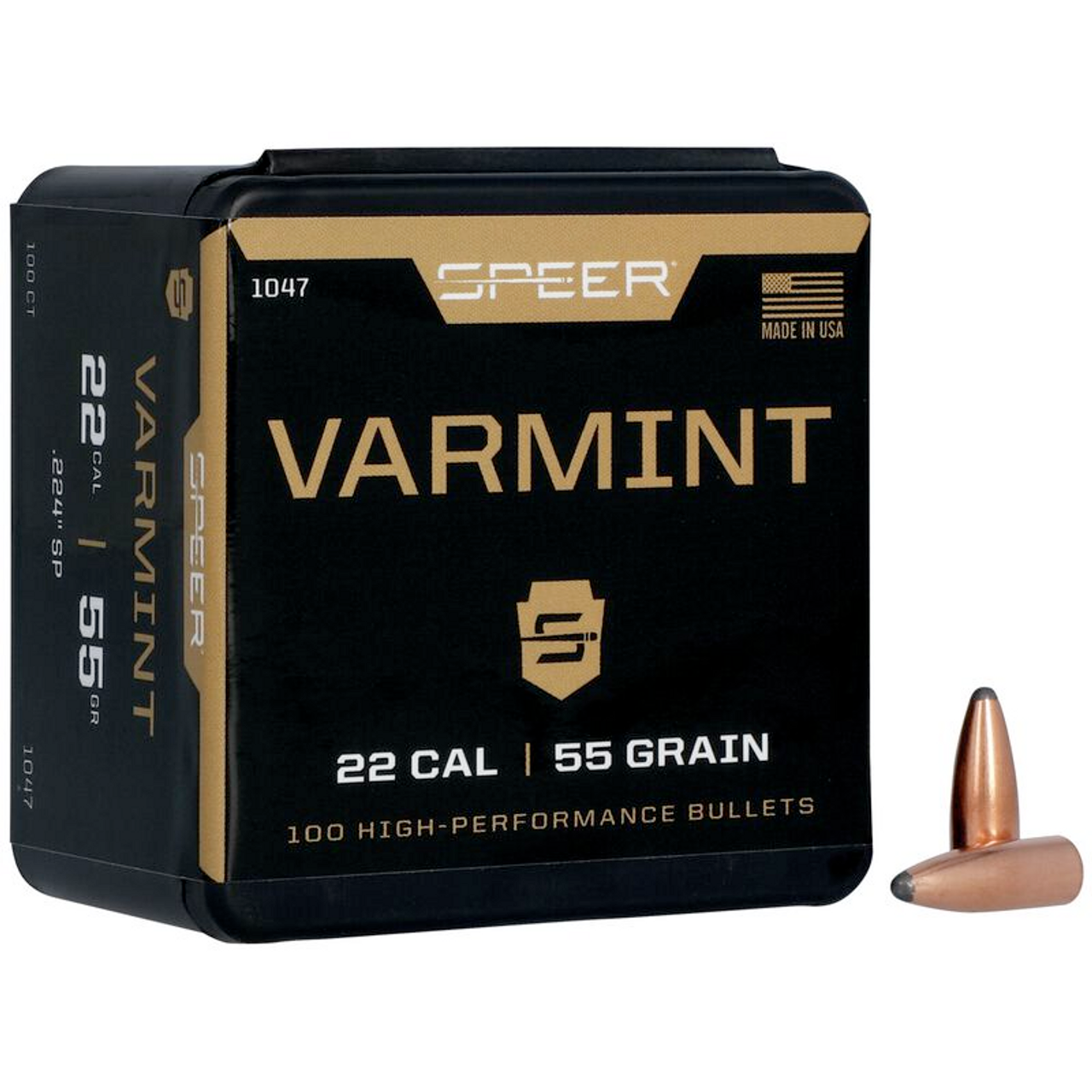 Speer Varmint Hunting Jacketed SP Bullets .224, 55gr SPTZ SP, Box of 100