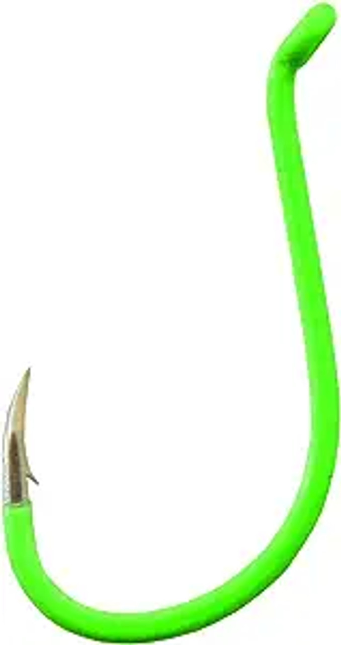 Octopus Hook, Size 8, Barbed, Fluorescent Green, 7 per Pack