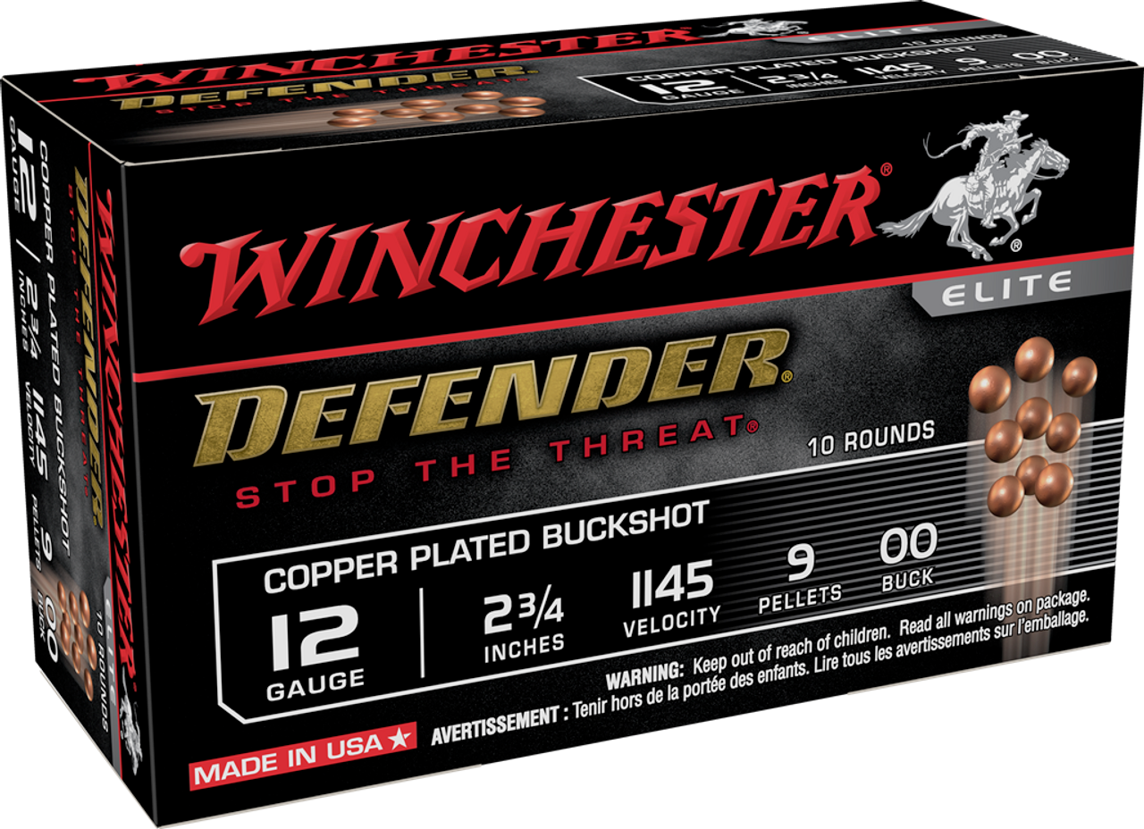 Winchester Defender Copper Plated Shotgun Ammo 12 GA, 2-3/4", 00 Buck, 9 Pellet, 1145 fps, 10 Rnds