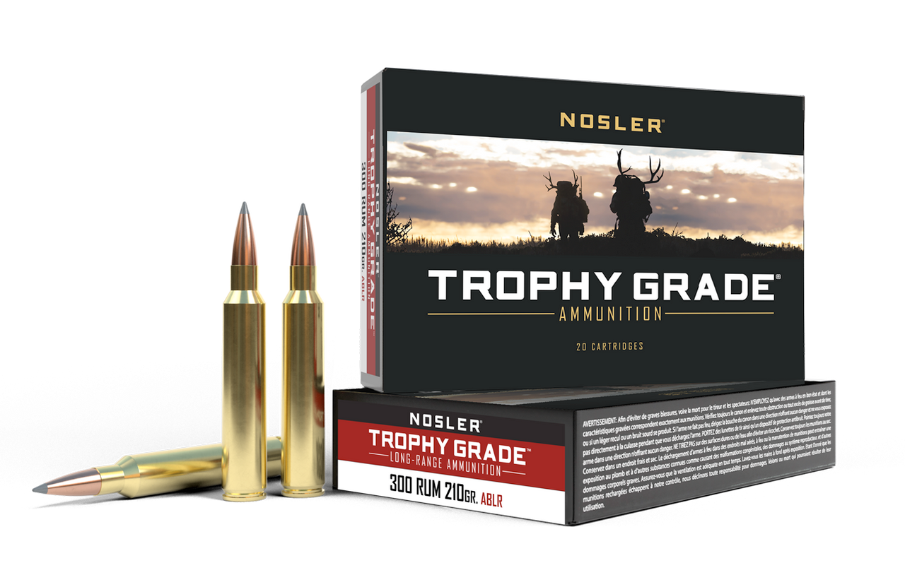 Nosler Trophy Grade Long Range Rifle Ammo, 300 RUM 210gr ABLR, 20 Rnds