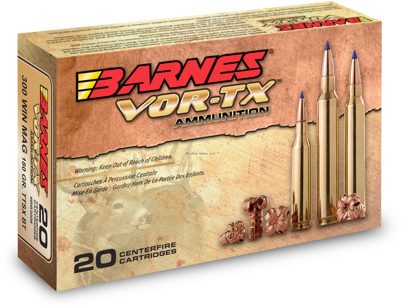 Barnes VOR-TX Rifle Ammo 7MM-08 REM, TTSX BT, 120 Grains, 3005 fps, 20 Rnds