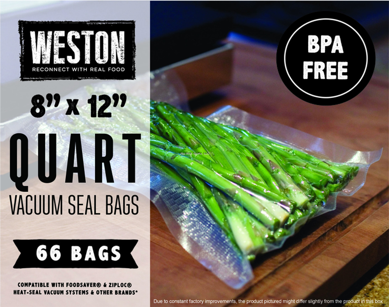Weston Vacuum Sealer Bags, 8" x 12" (Quart), 66 Count