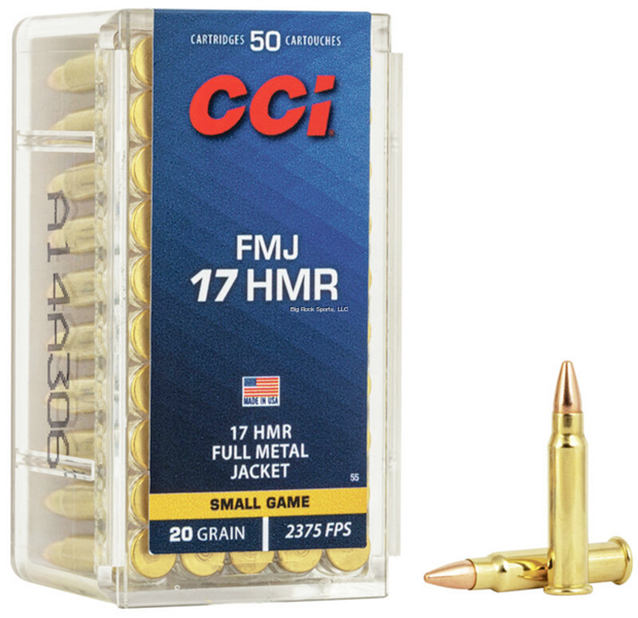 CCI HMR FMJ Rimfire Ammo 17 HMR, FMJ, 20 Grains, 2375 fps, 50 Rnds