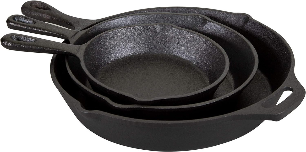 Stansport Pre-Seasoned 3 Piece Cast Iron Skillet Set