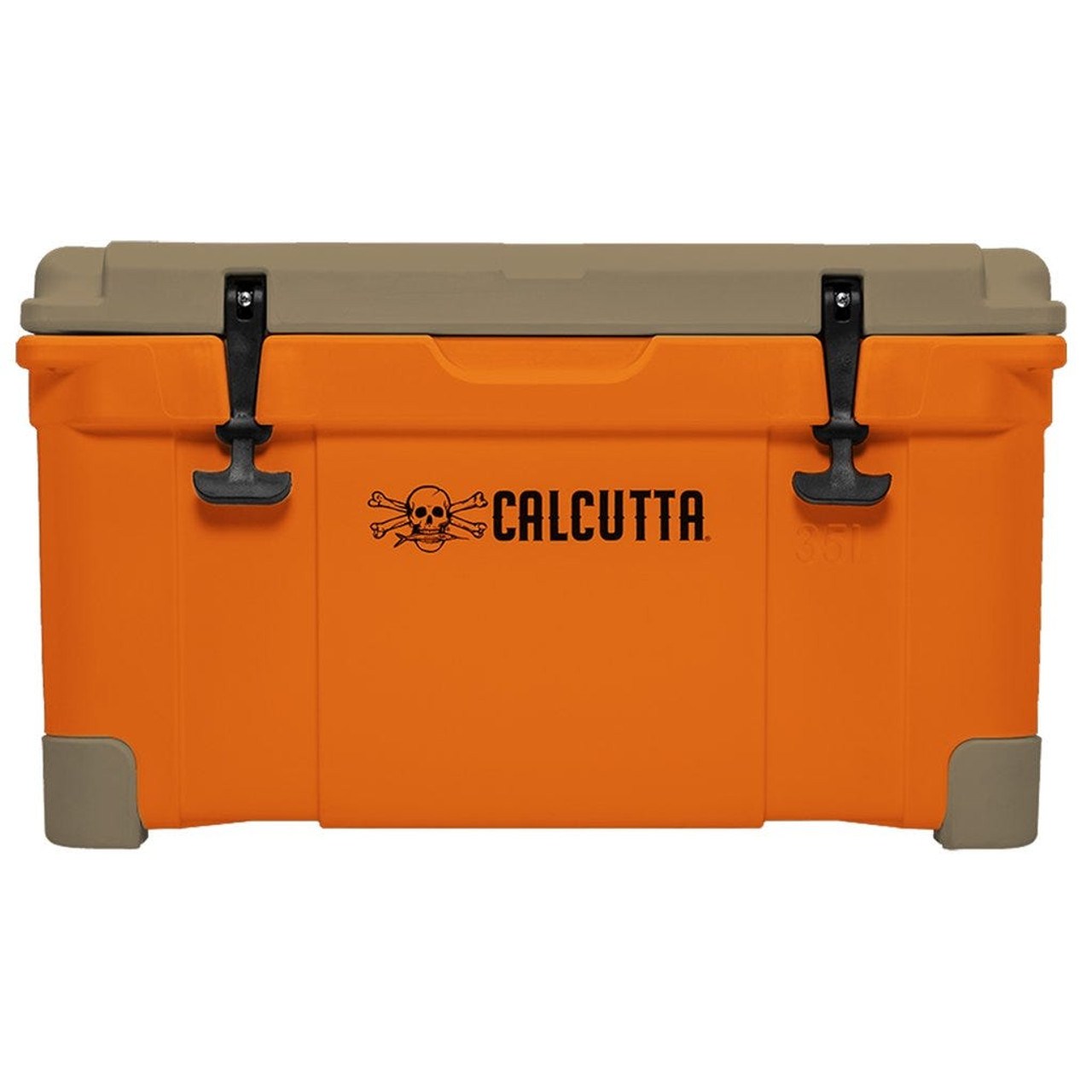 Calcutta Renegade Cooler 35 Liter Orange w/ tan lid wremoveable Tray & LED Drain Plug, EZ Lift Rope Handles, 26.4"Lx15.8"Wx15.4"H