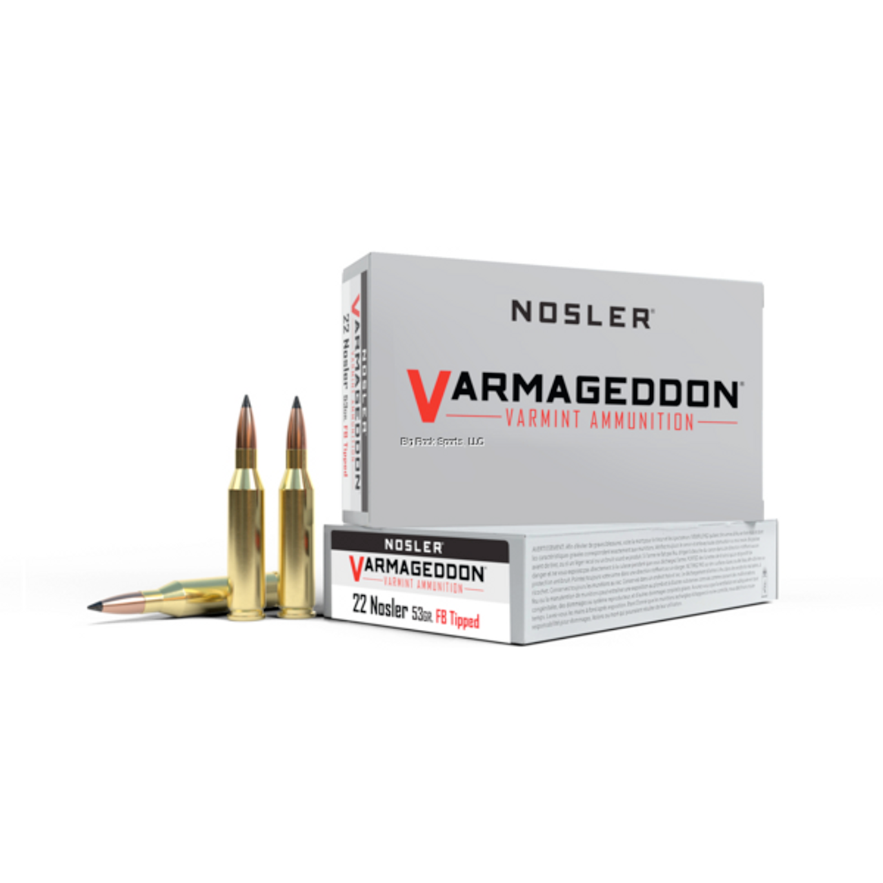 Nosler Varmageddon Ammo, 22 Nosler 53gr VG FB Tipped, 20 Rnds