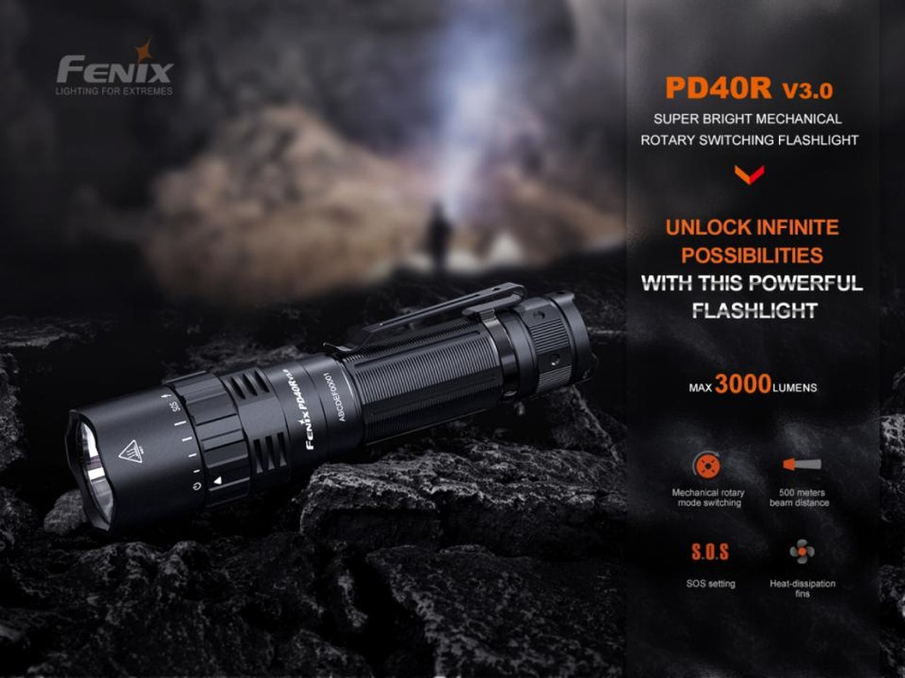 Fenix PD40R V3.0 Rechargeable Mechanical Rotary Switching Flashlight
