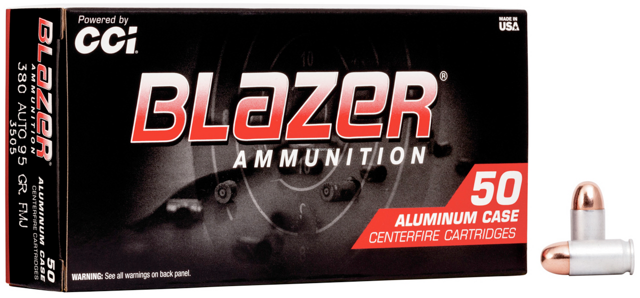 CCI Blazer Centerfire Pistol Ammo 380 Auto, 95Gr FMJ Blazer, 50 Rnds