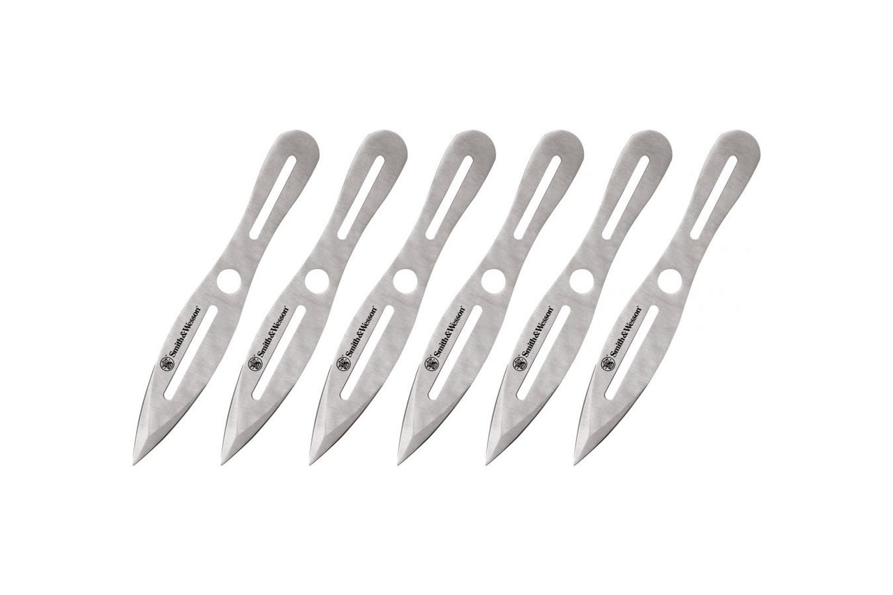 Smith & Wesson - 6 pack 8" Throwing Knives. Steel Dual Edged Spear Point Blades, and Black Polyester Belt Sheath