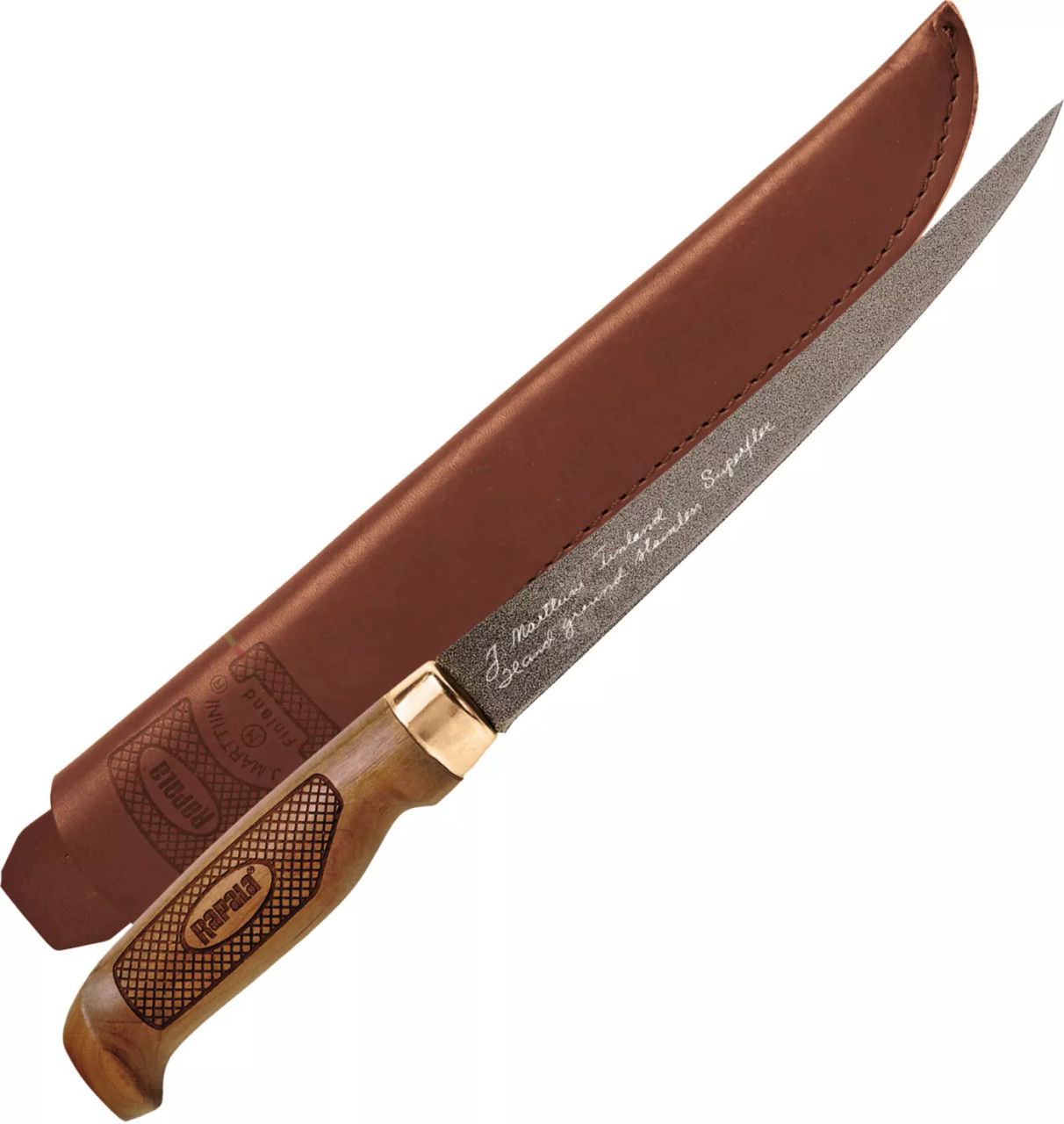 Rapala Fish 'N Fillet Superflex Knife 6" Stainless Blade, PTFE non-stick coating, Tooled Leather Sheath