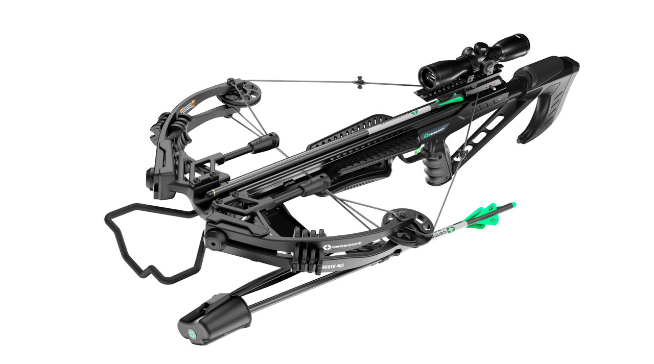 CenterPoint Dagger 405 Compound Crossbow, Up to 405 fps, Package includes 4x32 Scope, 3 arrows, Quiver, Rope Cocker