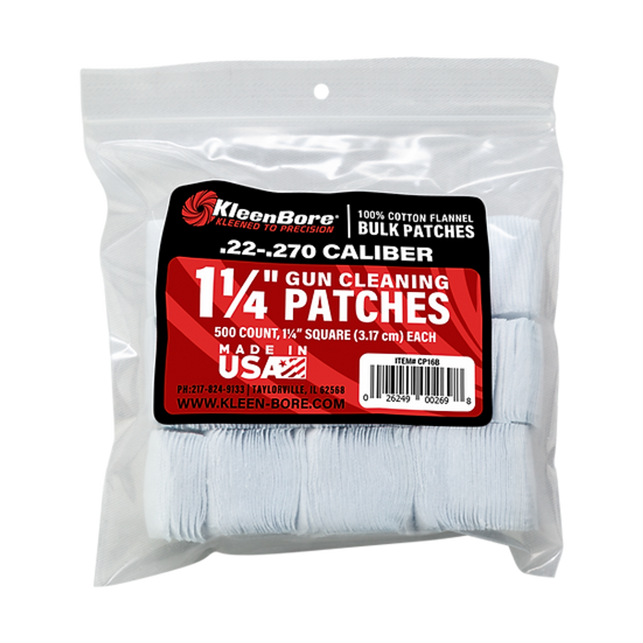 KleenBore 1-1/4" .22-.270 Cal Cleaning Patches, 500 Pack