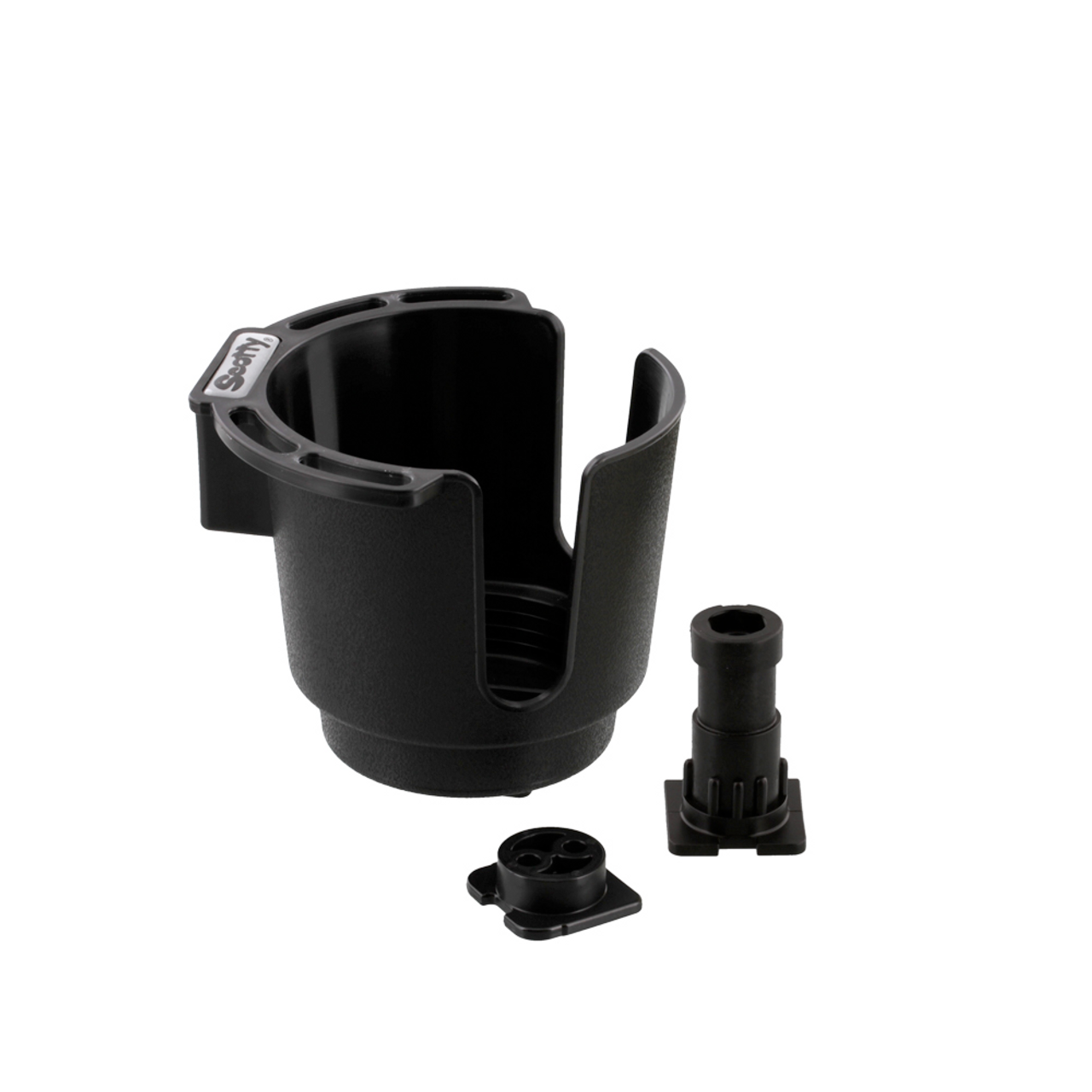 Scotty Cup Holder with Button Mount & Rod Holder Post Mount, Black