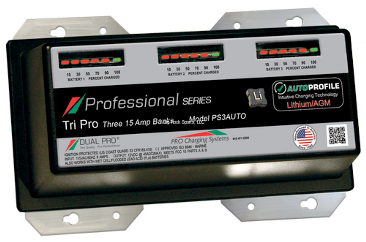 Dual PRO Dual Pro Professional Series Lithium/Agm, Three Bank 12V/ 15A Sealed Waterproof Charger