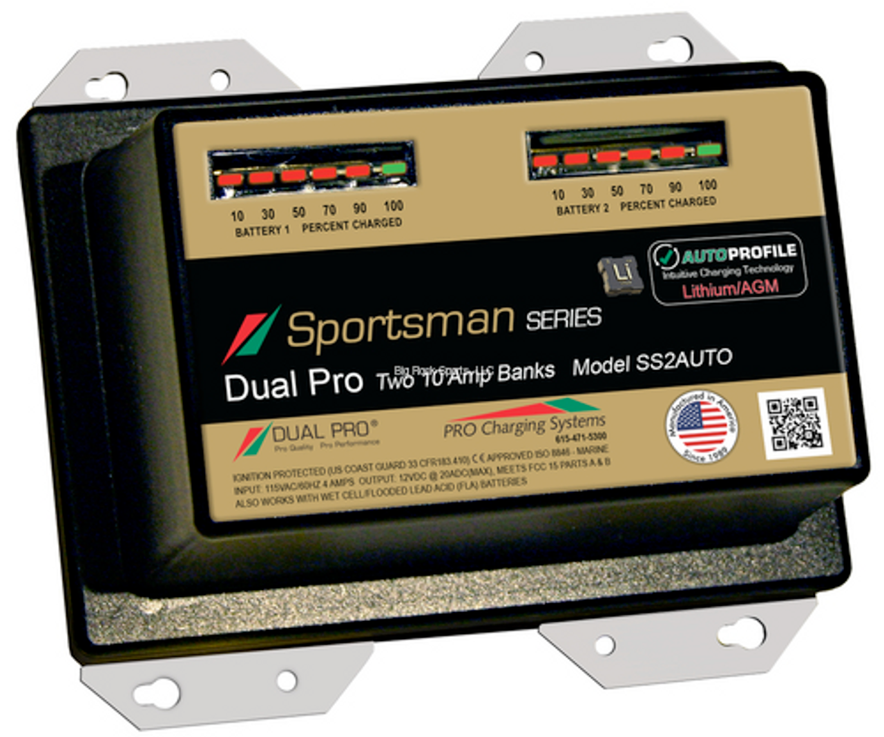 Dual PRO DualPro Sportsman Series Lithium/ Agm, Two Bank 12V/ 10A Sealed Waterproof Charger