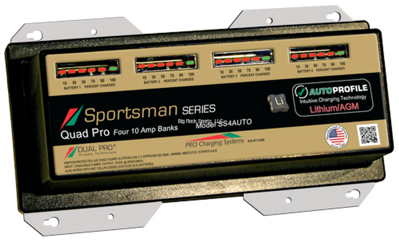 Dual PRO Quad Pro Sportsman Series Lithium/ Agm, Four Bank 12V/10A Sealed Waterproof Charger